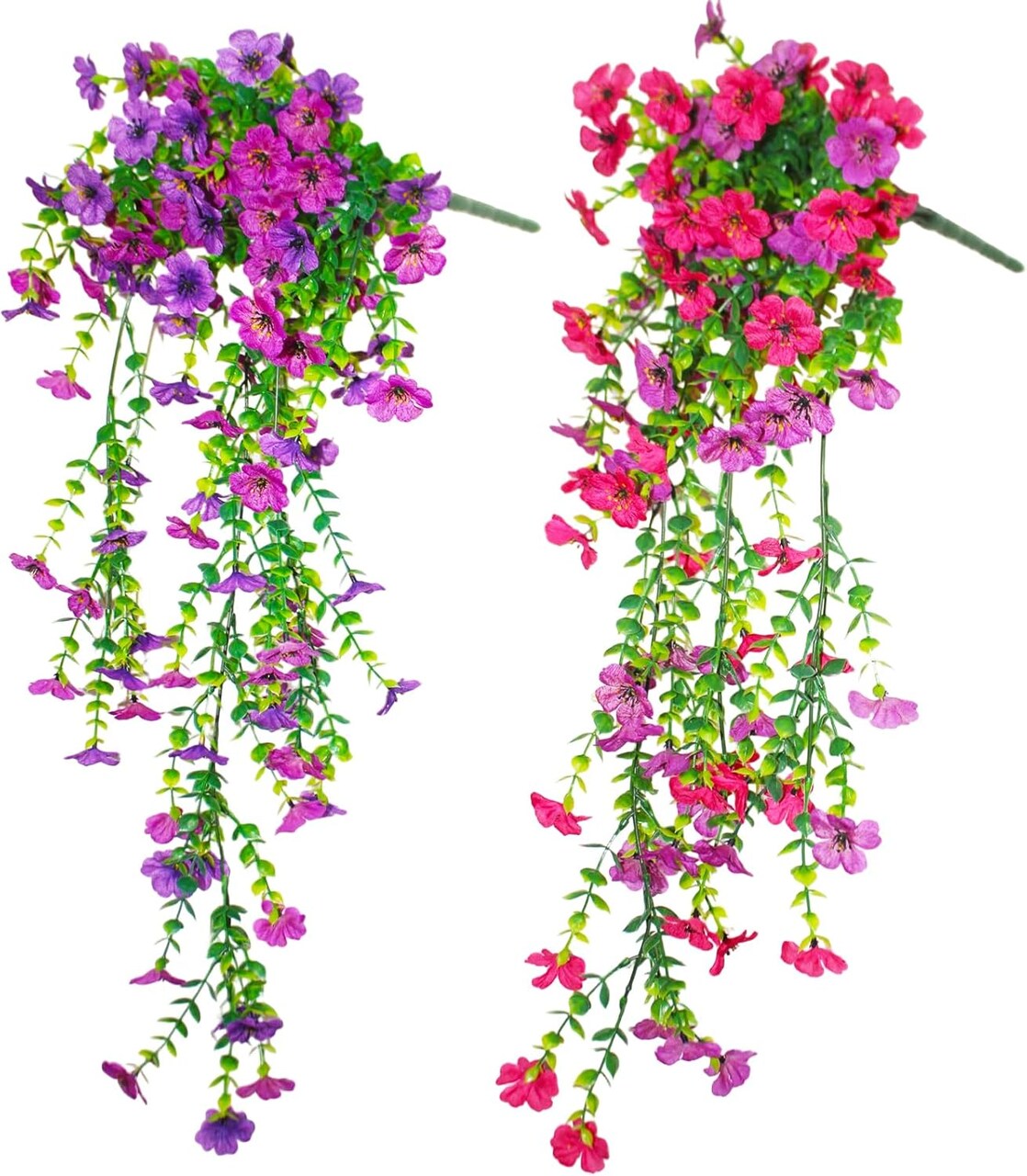 2Pcs Artificial Fake Hanging Plants Flowers, Faux Silk Fuchsia Orchid Long Vines
